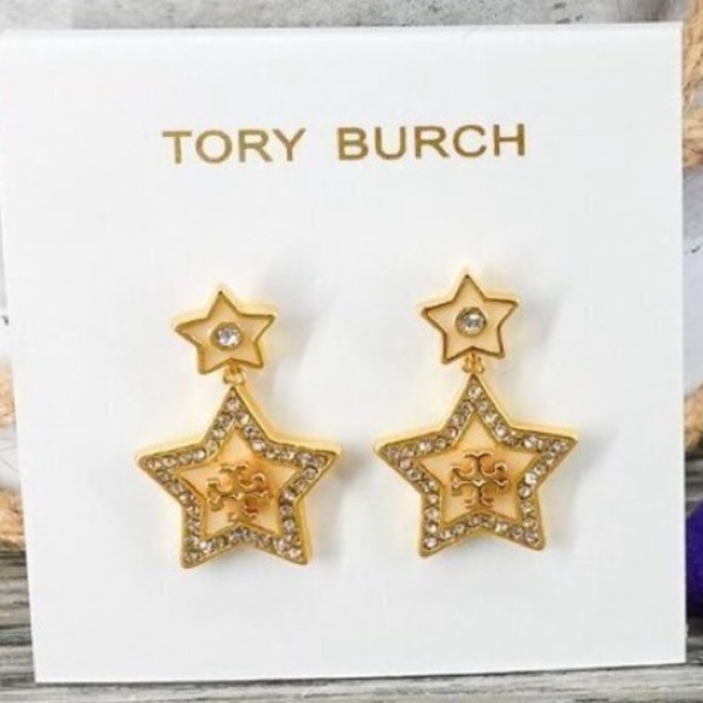 Tory Burch Women's Falling Star Drop Earrings in Tory Gold White OS